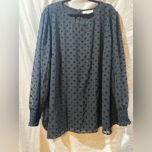 Loft Plus Black Velvet Polka Dot Blouse - Size 26